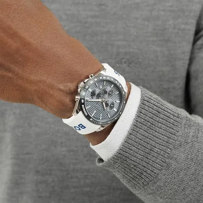 Hugo Boss Men's STRIKE Chronograph Silicone Band Blue-White Watch